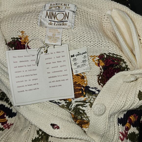 VTG NINON DE LENCLOS NWT Floral Bird Print Embroidered Cottagecore Cardigan Sz M - Picture 13 of 16